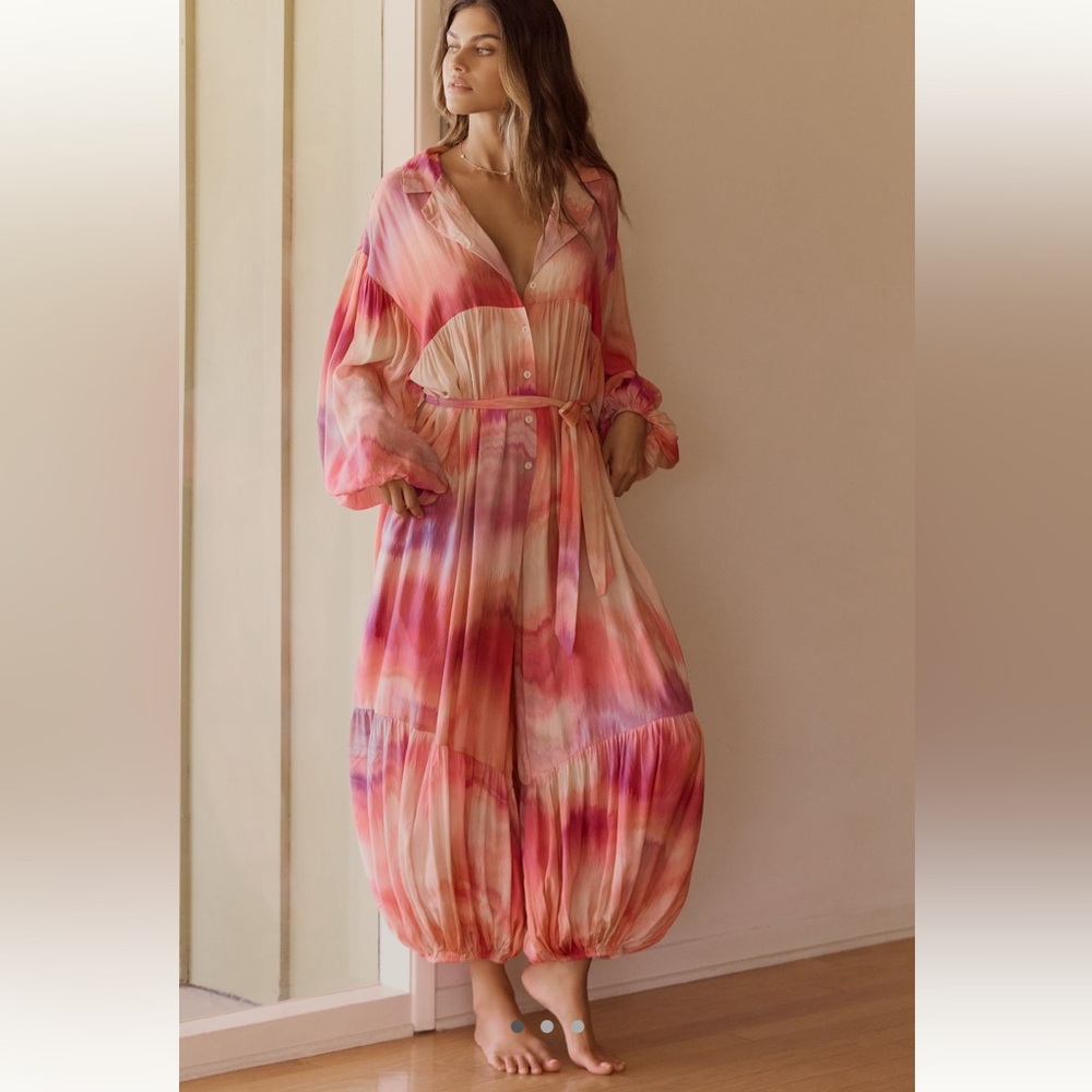 Anthropologie pink tie dye jumpsuit size S